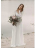 Long Sleeve Ivory Lace Chiffon Beach Wedding Dress